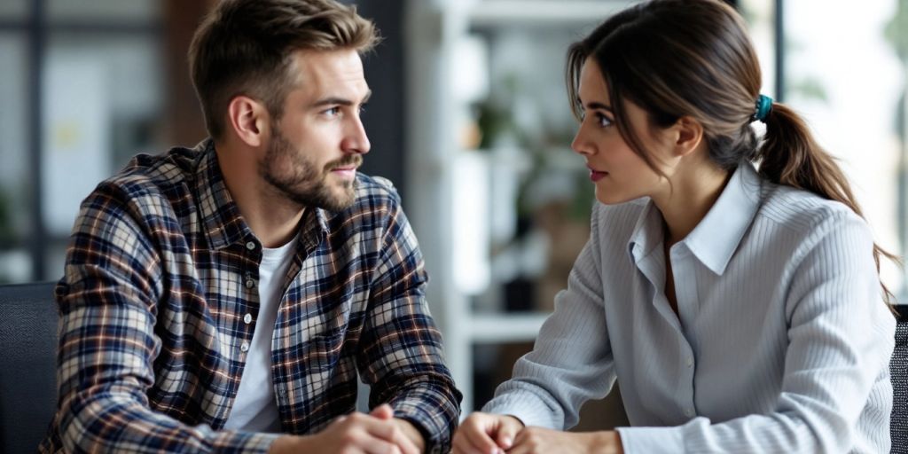 Employer and employee discussing a workplace complaint.